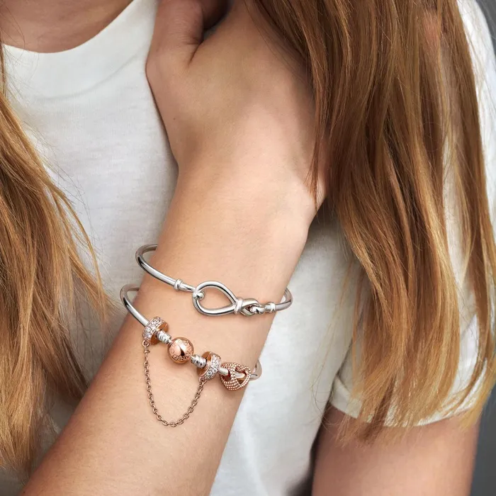 1 Bracelet2 Charms 99 Women Pandora Beaded Open Heart Charm Rose Gold Plated