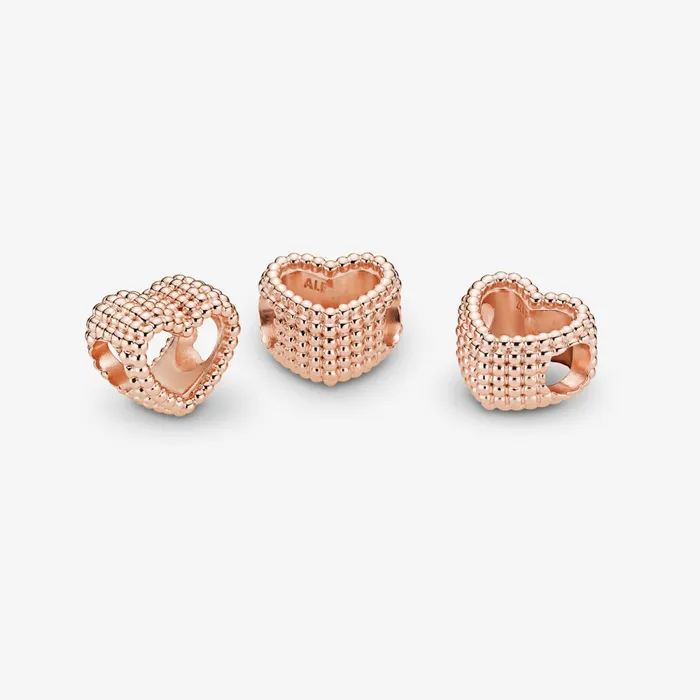 1 Bracelet2 Charms 99 Women Pandora Beaded Open Heart Charm Rose Gold Plated