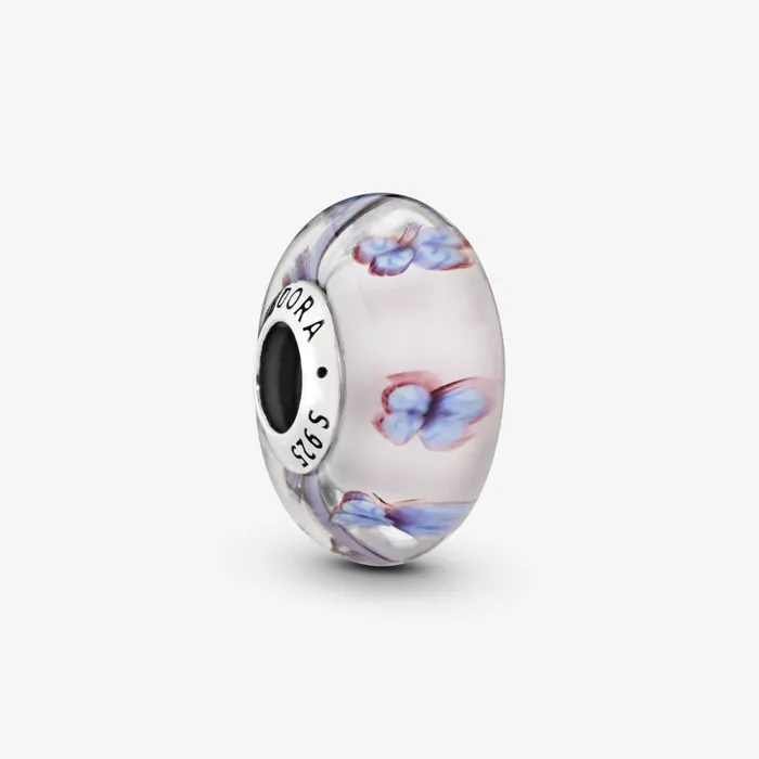 1 Bracelet2 Charms 99 Women Pandora Butterfly Pink Murano Glass Charm