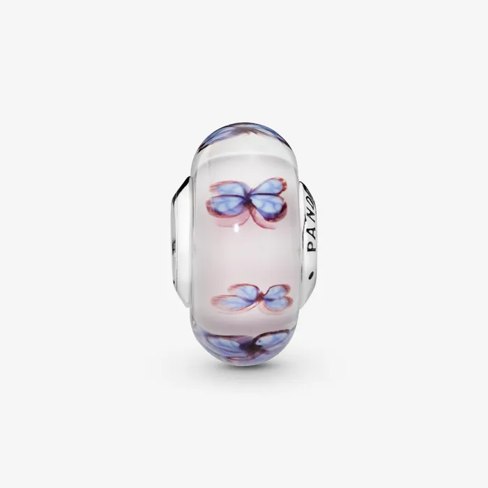 1 Bracelet2 Charms 99 Women Pandora Butterfly Pink Murano Glass Charm