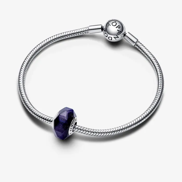 1 Bracelet2 Charms 99 Women Pandora Faceted Blue Murano Glass Charm