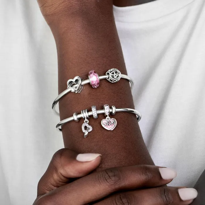 1 Bracelet2 Charms 99 Women Pandora Hearts All Over Charm Sterling Silver