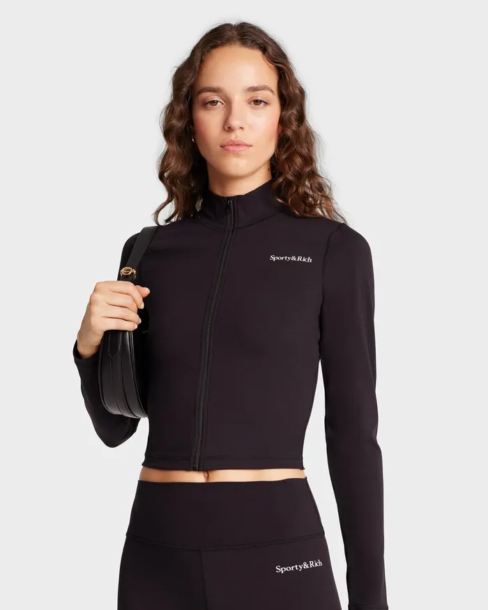 Activewear Women Sporty and Rich Serif Logo Sports Jacket 8211 BlackWhite
