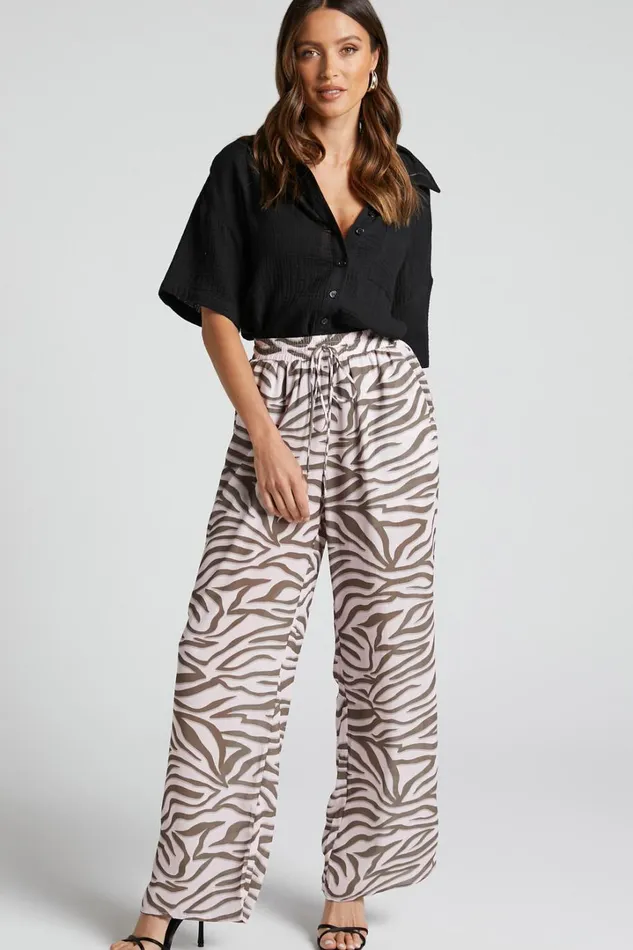 Aegir Pants 8211 Mid Rise Relaxed Straight Leg Pants In Wild Zebra Women Showpo Pants