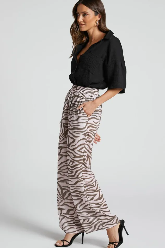 Aegir Pants 8211 Mid Rise Relaxed Straight Leg Pants In Wild Zebra Women Showpo Pants