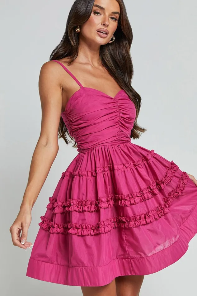 Ailia Mini Dress 8211 Strappy Empire Waist Tiered Dress In Pink Women Showpo Dresses