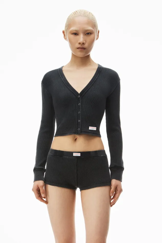 Alexander Wang Bodywear Cardigan In WaffleKnit Cotton Stretch
