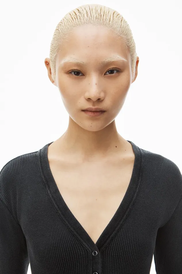 Alexander Wang Bodywear Cardigan In WaffleKnit Cotton Stretch