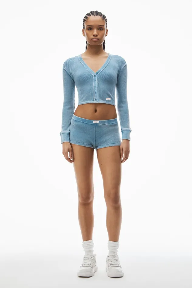 Alexander Wang Bodywear Cardigan In WaffleKnit Cotton Stretch