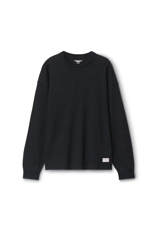 Alexander Wang Bodywear Crystal Hotfix Crewneck LongSleeve Tee In Waffle Knit