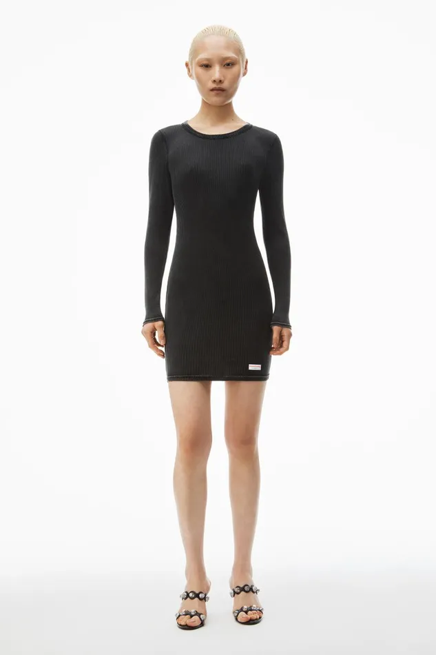 Alexander Wang Bodywear Long Sleeve Loungewear Dress In Ribbed Cotton