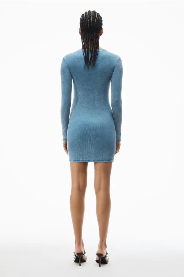 Alexander Wang Bodywear Long Sleeve Loungewear Dress In Ribbed Cotton