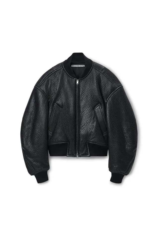 Alexander Wang Jackets Cropped Bomber Jacket In Primal Lambskin Leather 8211 Women
