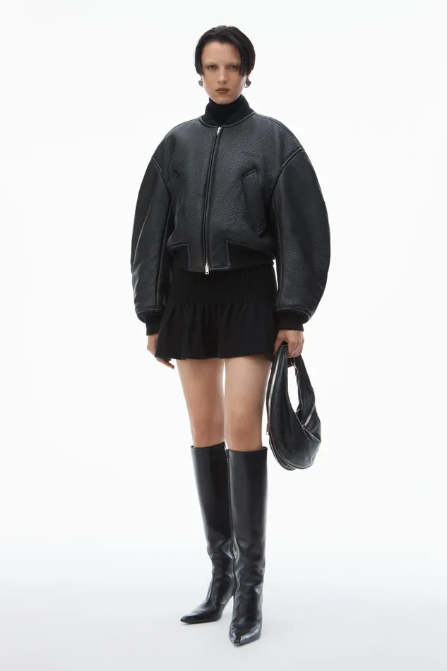 Alexander Wang Jackets Cropped Bomber Jacket In Primal Lambskin Leather 8211 Women