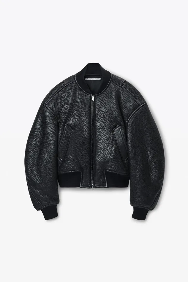 Alexander Wang Jackets Cropped Bomber Jacket In Primal Lambskin Leather 8211 Women