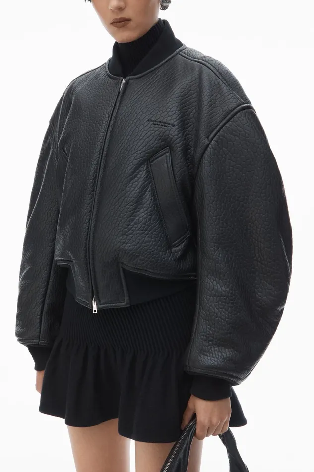 Alexander Wang Jackets Cropped Bomber Jacket In Primal Lambskin Leather 8211 Women