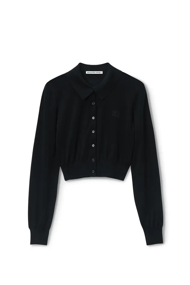 Alexander Wang Sweaters HighFrequency Stacked Logo Cardigan In Merino Wool 8211 Women