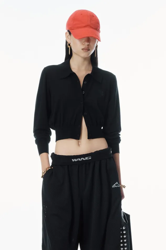 Alexander Wang Sweaters HighFrequency Stacked Logo Cardigan In Merino Wool 8211 Women