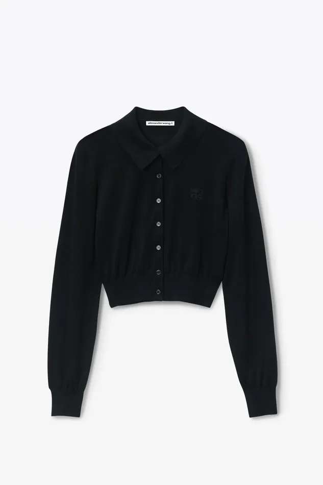 Alexander Wang Sweaters HighFrequency Stacked Logo Cardigan In Merino Wool 8211 Women