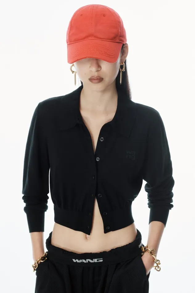 Alexander Wang Sweaters HighFrequency Stacked Logo Cardigan In Merino Wool 8211 Women