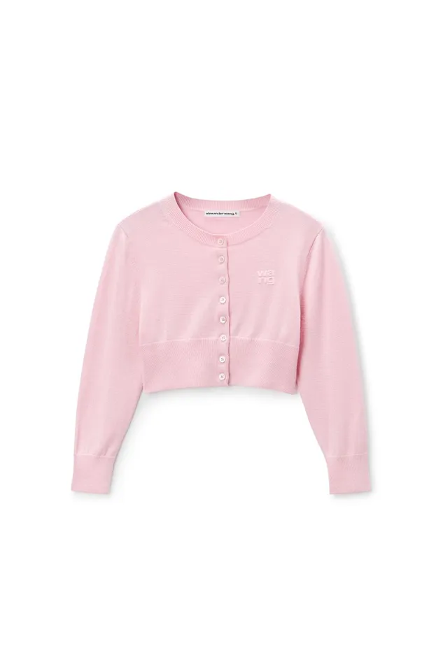 Alexander Wang Sweaters Logo Embossed Shrunken Cardigan In Superfine Merino Wool 8211 Women
