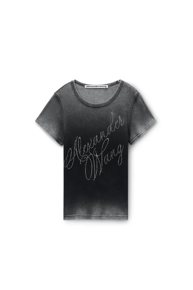 Alexander Wang TShirts Crystal Hotfix Tee In Ribbed Jersey 8211 Women