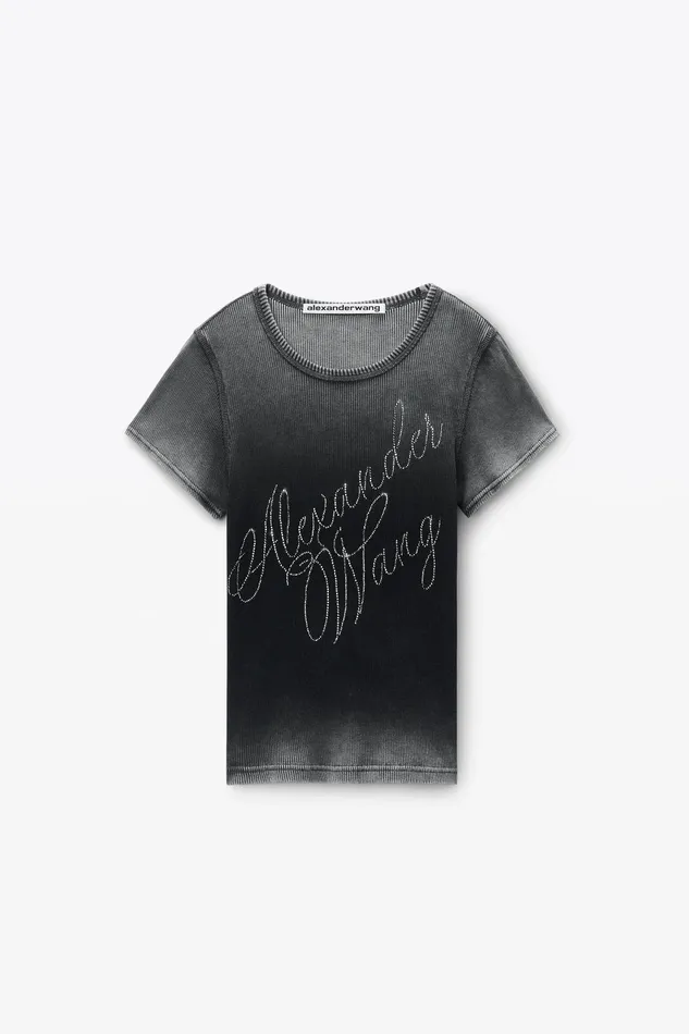 Alexander Wang TShirts Crystal Hotfix Tee In Ribbed Jersey 8211 Women