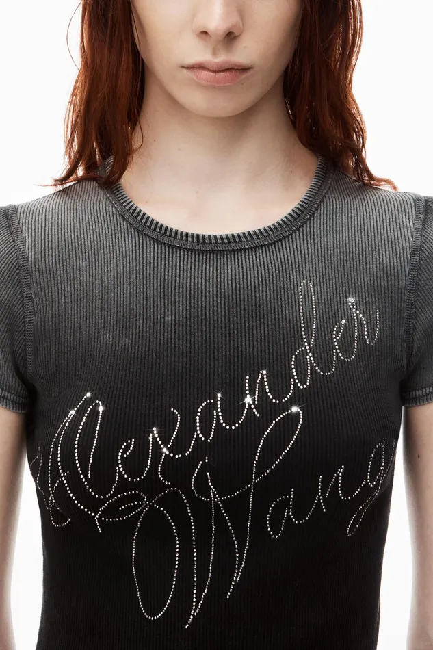 Alexander Wang TShirts Crystal Hotfix Tee In Ribbed Jersey 8211 Women