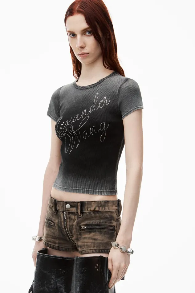 Alexander Wang TShirts Crystal Hotfix Tee In Ribbed Jersey 8211 Women