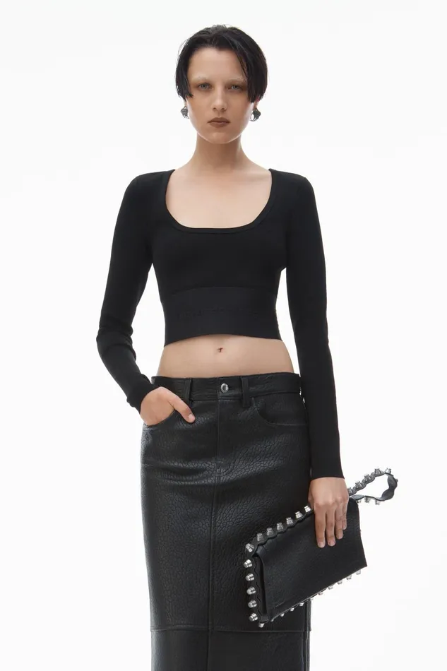 Alexander Wang Tops and Shirts LongSleeve Cropped Top With Logo Elastic 8211 Women