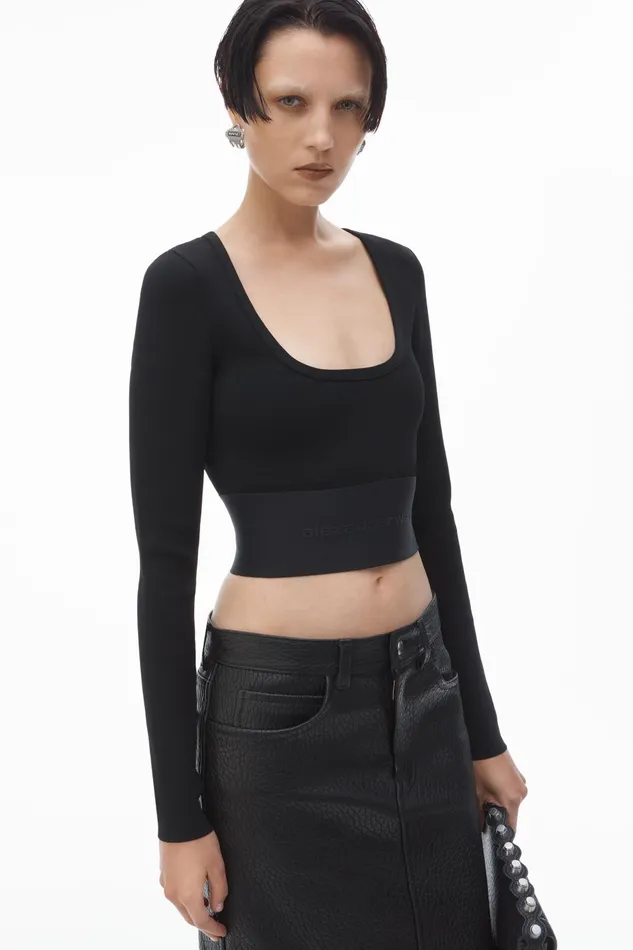 Alexander Wang Tops and Shirts LongSleeve Cropped Top With Logo Elastic 8211 Women