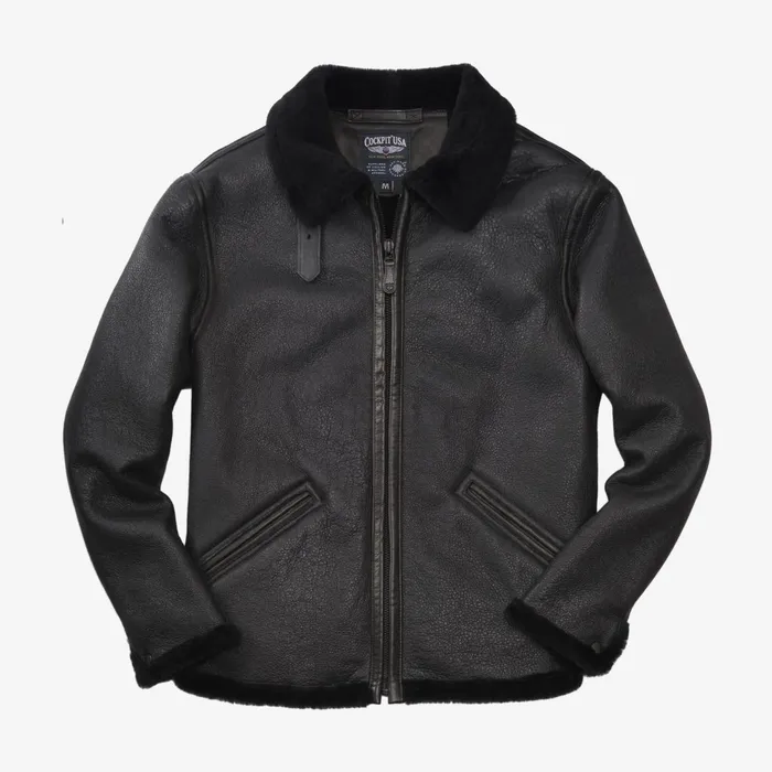 Allen Edmonds B6 Sheepskin Jacket By Cockpit USA Black Men Outerwear