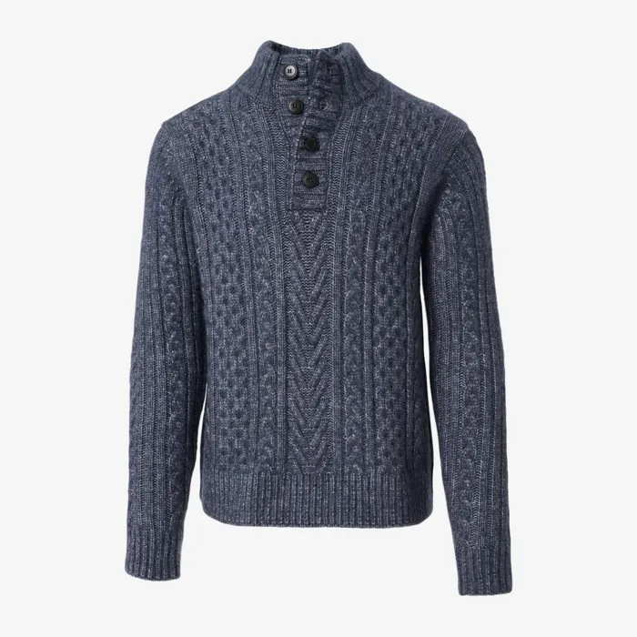 Allen Edmonds Fisherman Mock Neck Sweater Navy Men Shirts and Sweaters