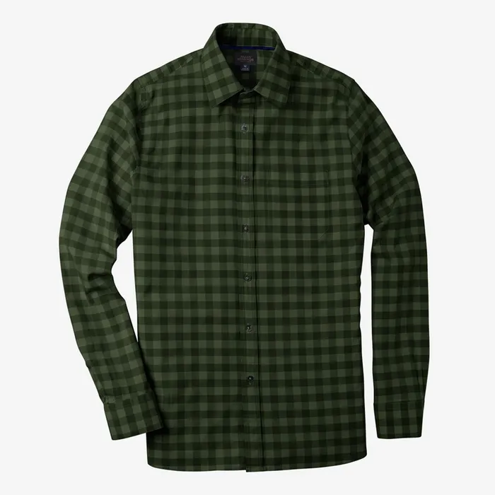 Allen Edmonds Gingham Cotton Sport Shirt Olive Men Shirts and Sweaters