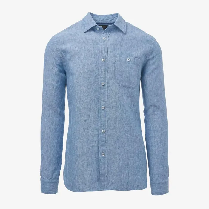 Allen Edmonds Linen Long Sleeve Shirt Blue Men Shirts and Sweaters