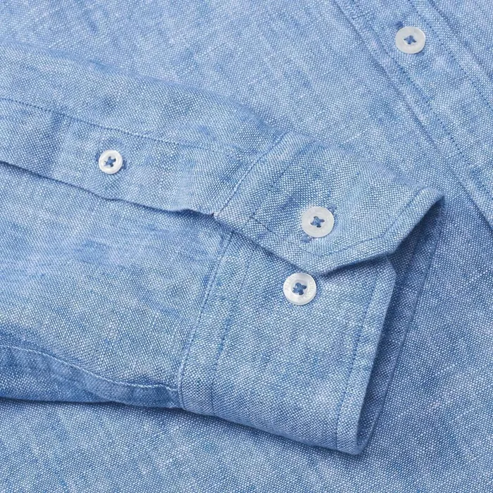 Allen Edmonds Linen Long Sleeve Shirt Blue Men Shirts and Sweaters