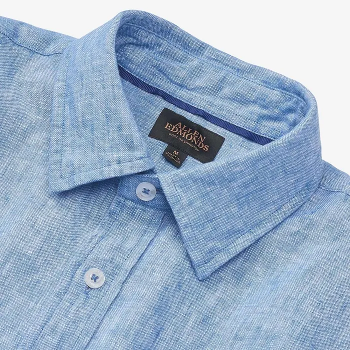 Allen Edmonds Linen Long Sleeve Shirt Blue Men Shirts and Sweaters