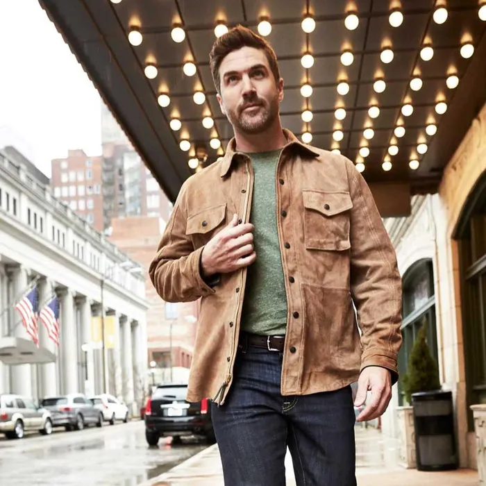 Allen Edmonds Maxwell Suede Work Shirt By Cockpit USA Tan Men Outerwear