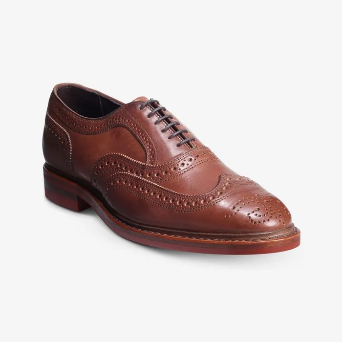 Allen Edmonds McTavish Oxford Wingtip Dress Shoe Tan With Red Sole Men Made In The Usa