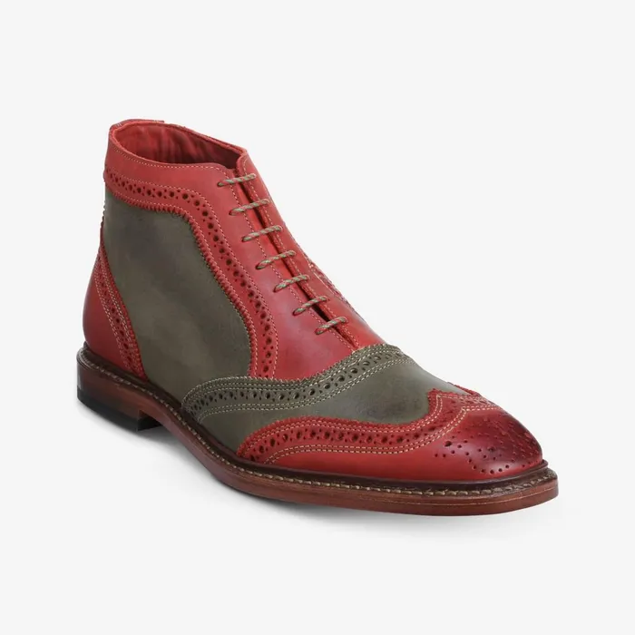 Allen Edmonds Santa Mok Wingtip Oxford Boot Red And Green Distressed Leather Men Made In The Usa
