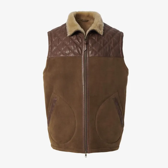 Allen Edmonds Shearling Quilted Vest Chestnut Men Outerwear