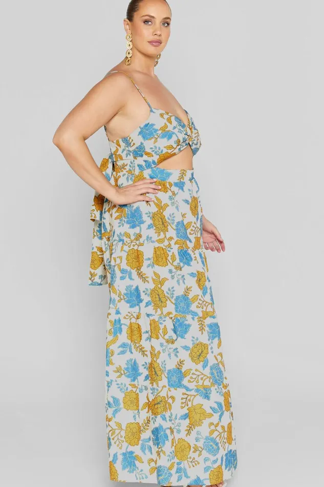 Amalie The Label 8211 Emerita Linen Blend Sweetheart Twist Front Tie Back Midi Dress In Valencia Floral Women Showpo Curve Clothes