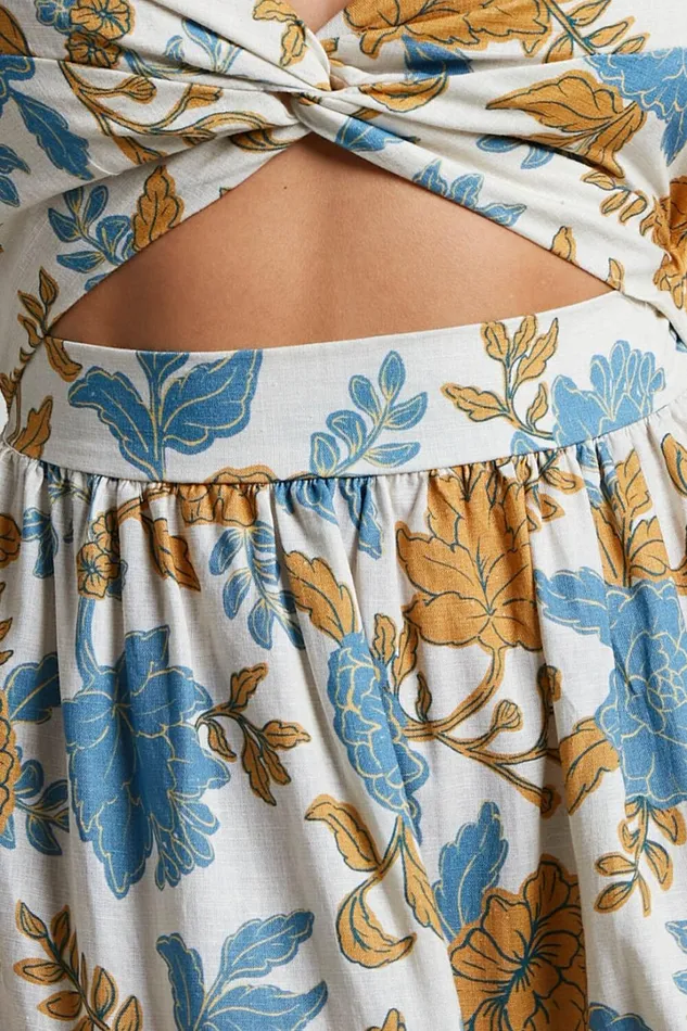Amalie The Label 8211 Emerita Linen Blend Sweetheart Twist Front Tie Back Midi Dress In Valencia Floral Women Showpo Curve Clothes