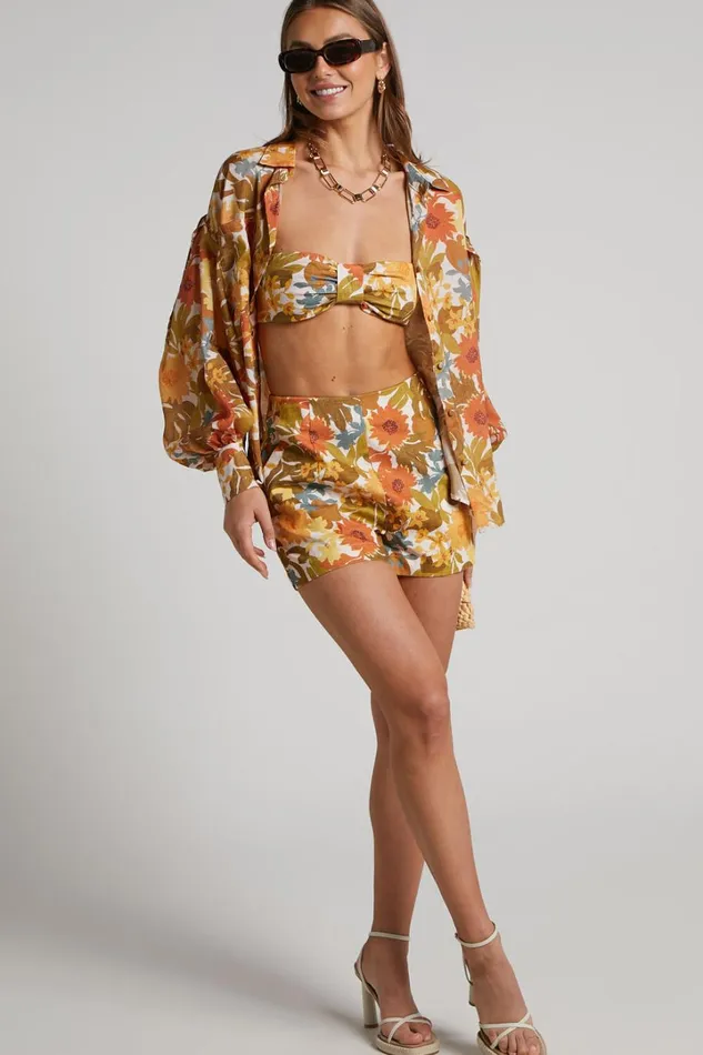 Amalie The Label 8211 Emerson Linen Blend Knotted Bandeau Top In Emerson Floral Women Showpo Curve Clothes