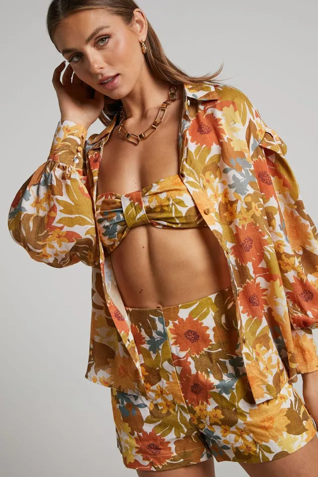 Amalie The Label 8211 Emerson Linen Blend Knotted Bandeau Top In Emerson Floral Women Showpo Curve Clothes