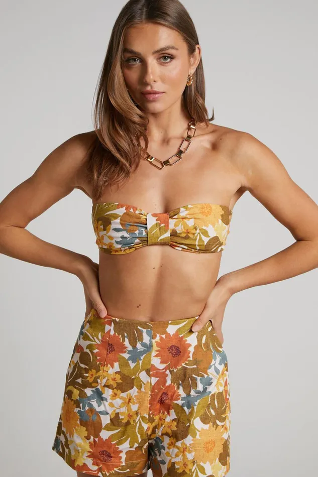 Amalie The Label 8211 Emerson Linen Blend Knotted Bandeau Top In Emerson Floral Women Showpo Curve Clothes