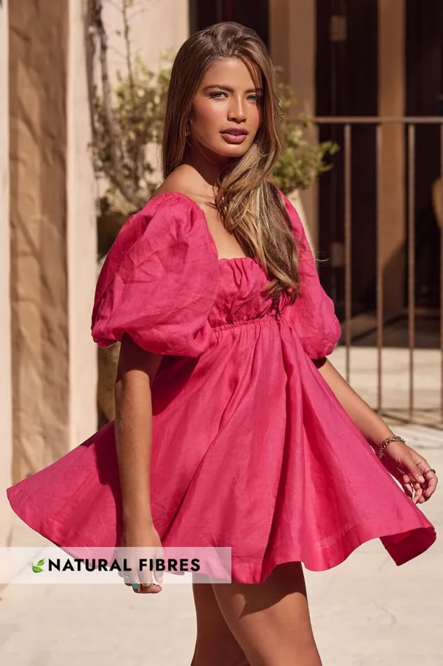 Amalie The Label 8211 Hamyya Linen Tie Back Puff Sleeve Mini Dress In Magenta Women Showpo Curve Clothes Amalie The Label 8211 Hamyya Linen Tie Back Puff Sleeve Mini Dress In Magenta Women Showpo Curve Clothes