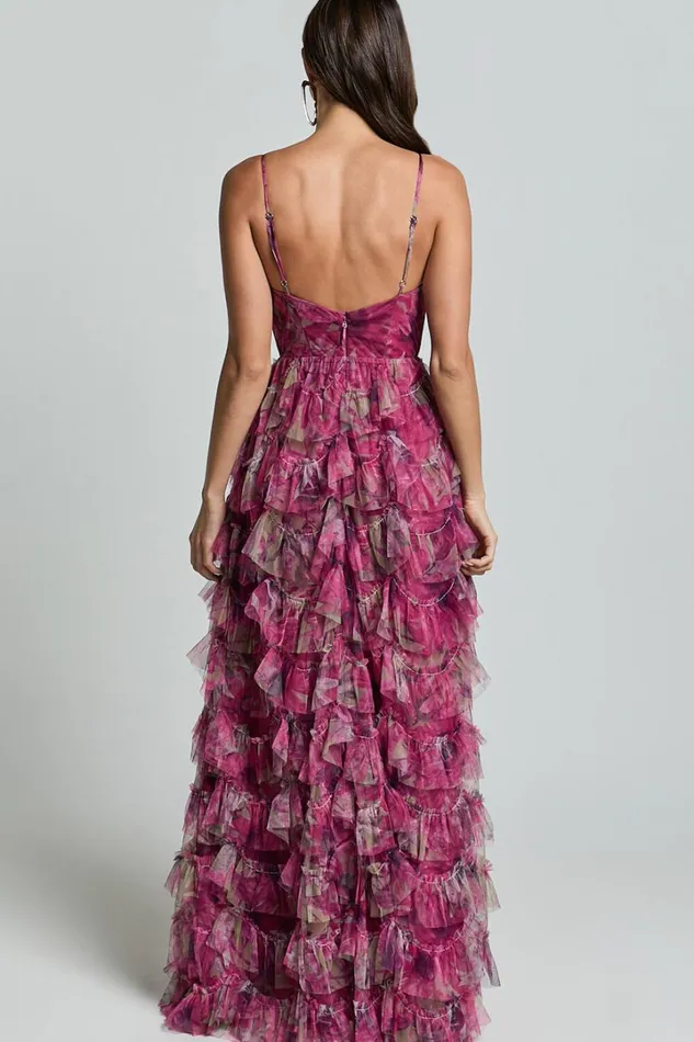 Amalie The Label 8211 Josette Tulle Tiered Maxi Dress In Pink Floral Women Showpo Dresses