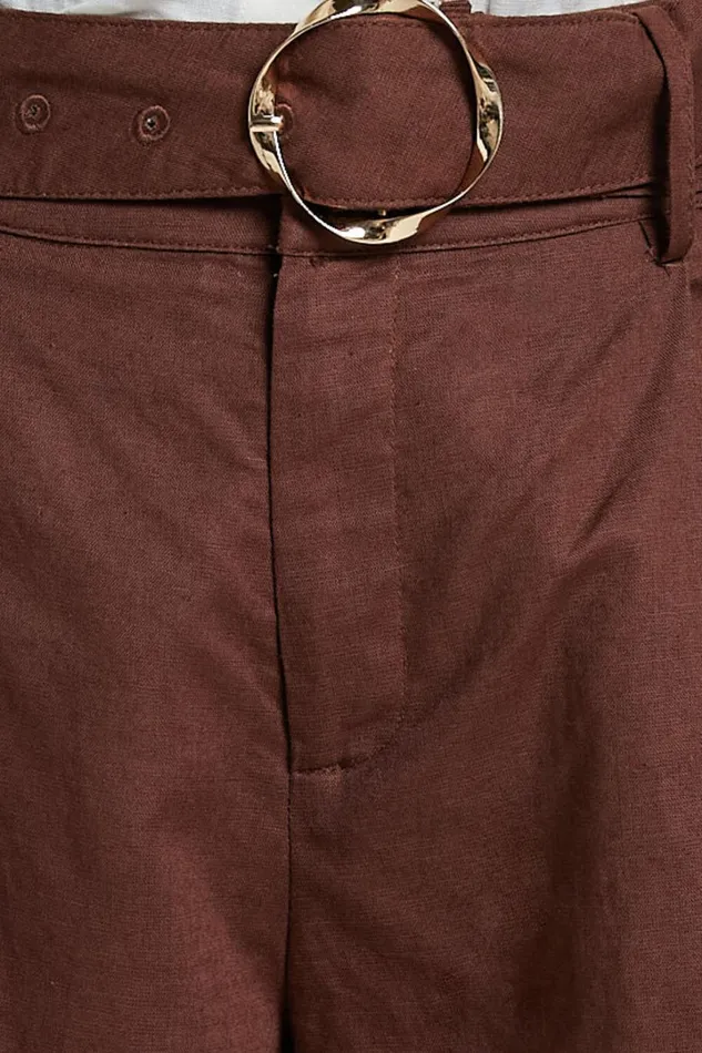 Amalie The Label 8211 Noemie Linen Blend High Waisted Belted Tailored Shorts In Chocolate Women Showpo Shorts