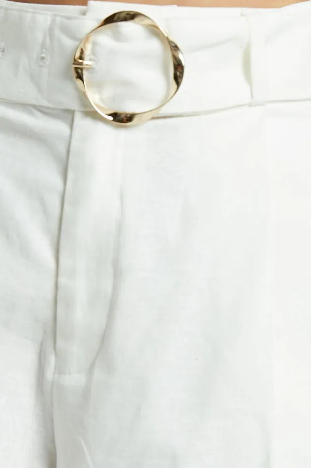 Amalie The Label 8211 Noemie Linen Blend High Waisted Belted Tailored Shorts In White Women Showpo Shorts